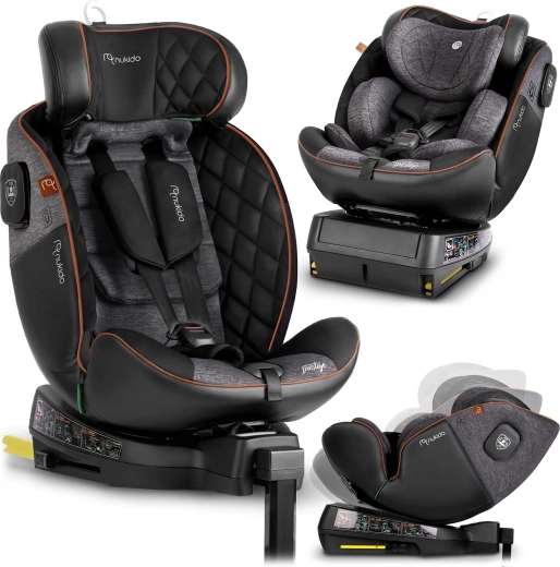 Seggiolino auto Nukido Prestige Line girevole 0–36 kg i-Size ISOFIX nero‑grigio