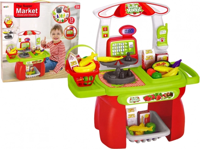 Supermercato per bambini – carrello della spesa, cassa, bilancia e alimenti (set da 13 pezzi)