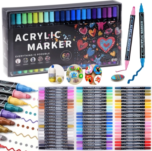 Marker acrilici impermeabili a doppia punta – 60 colori