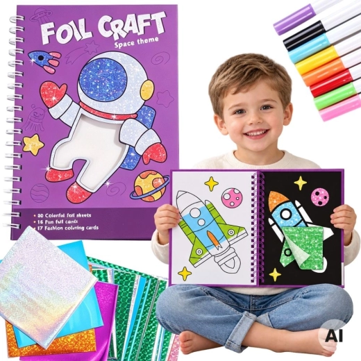 Set creativo Woopie con fogli per decorare e album da colorare a tema spazio, 121 pezzi