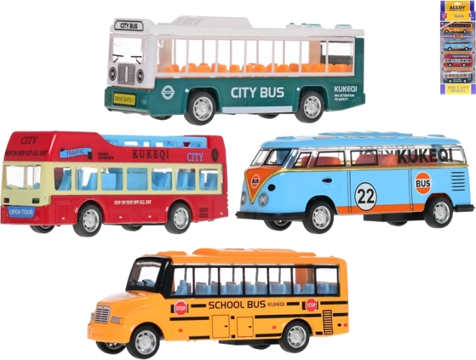 Set di autobus in metallo con retrocarica 10 cm – 4 pezzi