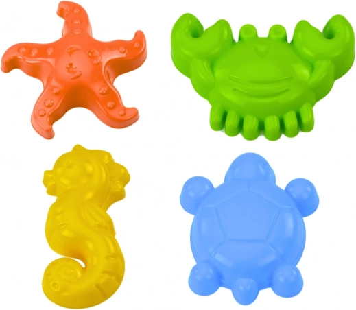 Stampi marini per sabbia, set 4 pezzi: granchio, tartaruga, stella marina, cavalluccio – giallo, verde