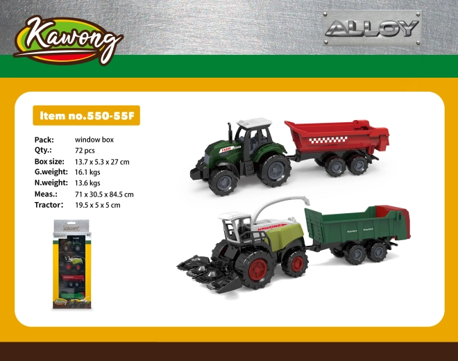 Trattore e mietitrebbia con rimorchi metallo/plastica 19,5 cm