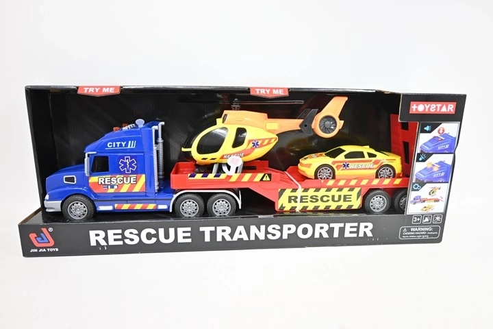 Set di gioco: carro attrezzi con gru, elicottero e auto con luci e suoni