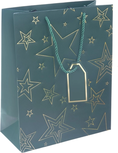 Borsa regalo in carta con motivo a stella verde 26 × 12 × 32 cm