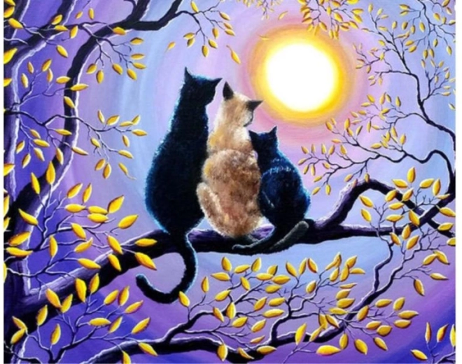 Mosaico di diamanti (diamond painting) famiglia di gatti sull’albero 40 × 30 cm