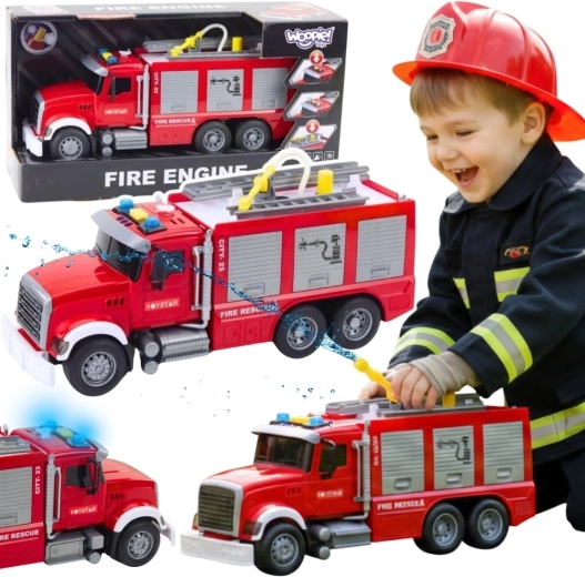 Camion dei pompieri Woopie con spruzzo d'acqua, luci e suoni in scala 1:14