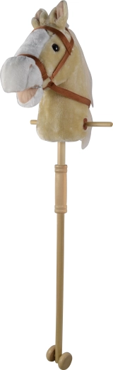 Cavallino beige su bastone con suoni e ruote, bastone in legno removibile (95 cm)