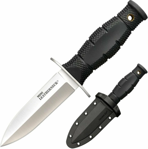 Cold Steel Mini Leatherneck Double Edge – piccolo coltello da collo 9 cm, nero, Kraton, fodero Secure-Ex