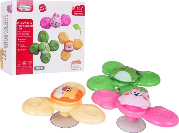 Set di spinner colorati con animaletti e ventosa (3 pz)