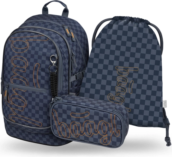 Baagl set Core Ska blu – zaino scolastico, astuccio e sacca in materiali riciclati