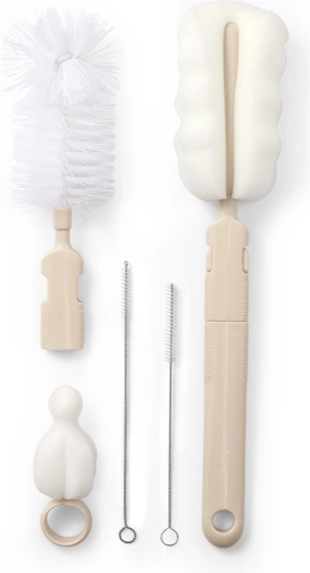 Babyono set di spazzolini per biberon e tettarelle con manico removibile beige