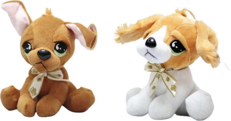 Cagnolino di peluche con grandi occhi e fiocco