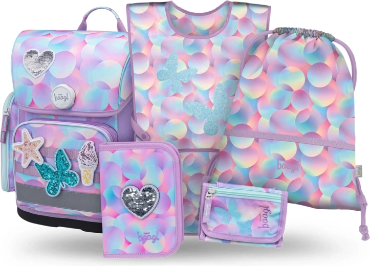Baagl set scolastico 5 pz Ergo Candy – cartella, astuccio, sacca, grembiule e portafoglio