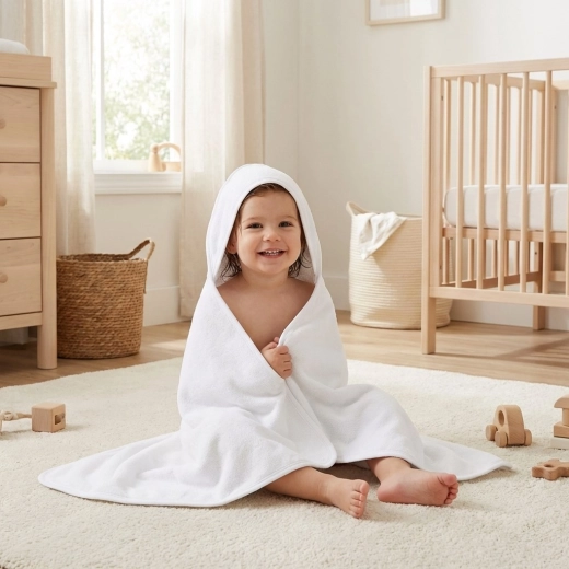 Asciugamano per bambini in spugna con cappuccio NEW BABY 100 × 100 cm bianco