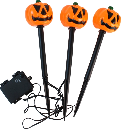 Puntale da giardino LED zucche Halloween, set 3 pz, 30 cm