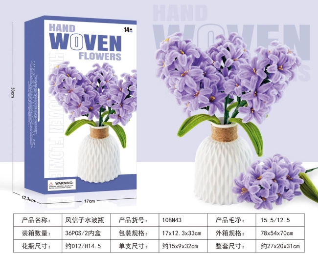 Set creativo per realizzare un morbido bouquet di giacinti con vaso