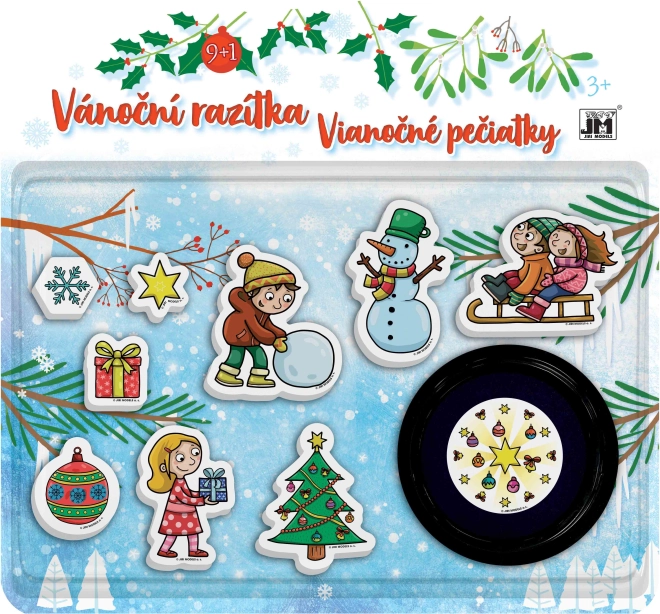 Set di timbri Natale per bambini, 9 pz con tampone blu