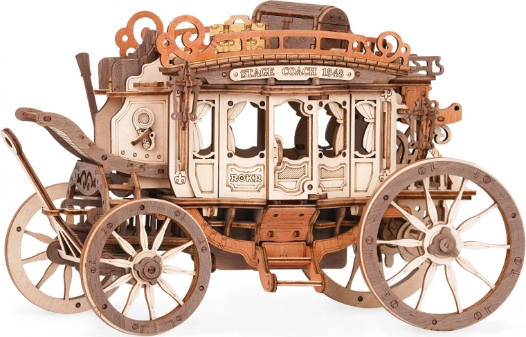 Carillon meccanico in legno – diligenza puzzle 3D