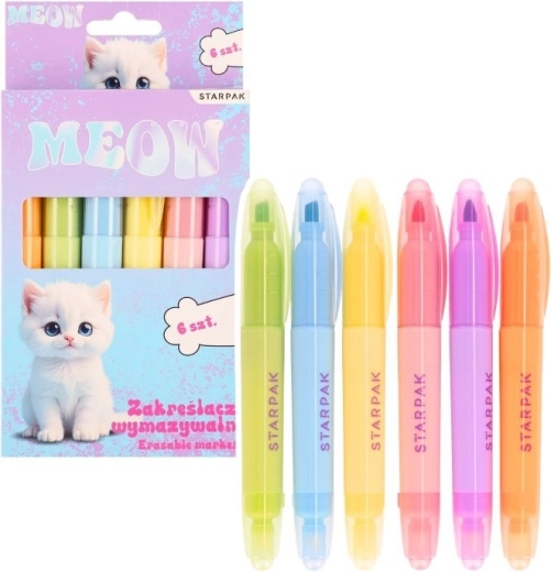 Evidenziatori cancellabili a forma di gattino, set da 6 pz