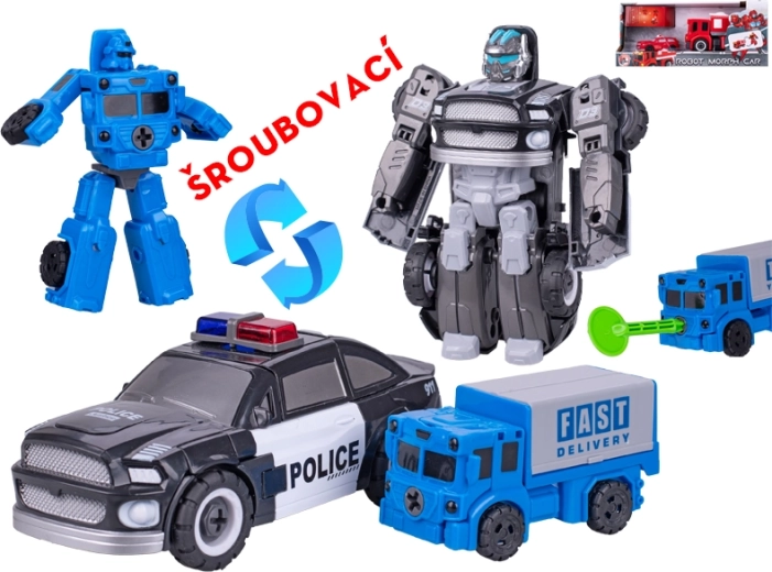 Auto di soccorso trasformabili in robot – polizia e pompieri, set 2 pz