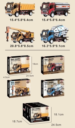 Kit di costruzioni in legno veicolo da cantiere a retrocarica - 1 pezzo