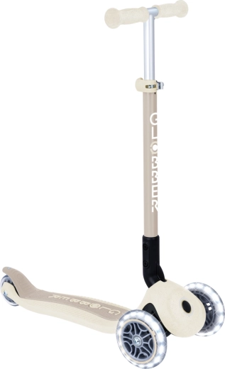 Globber Primo monopattino pieghevole per bambini a 3 ruote con ruote LED Eco, coconut