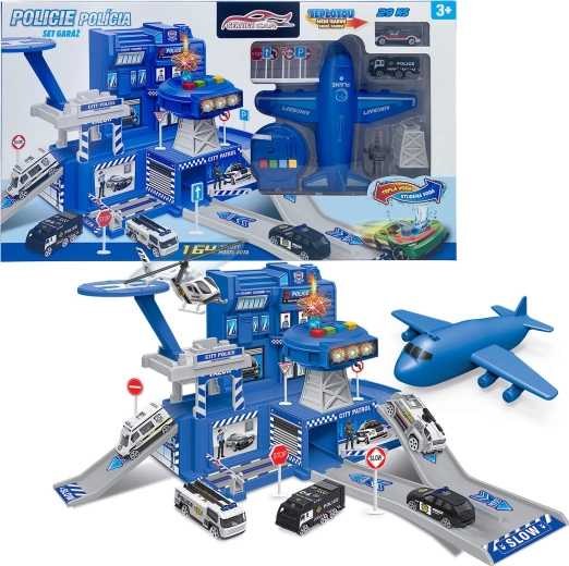 Garage della polizia con set e auto che cambia colore