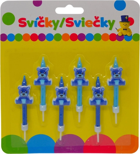 Candeline di compleanno con orsetto blu e supporto, 6 pezzi