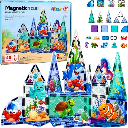 Mattoncini da costruzione magnetici animali marini Ocean 40 pz
