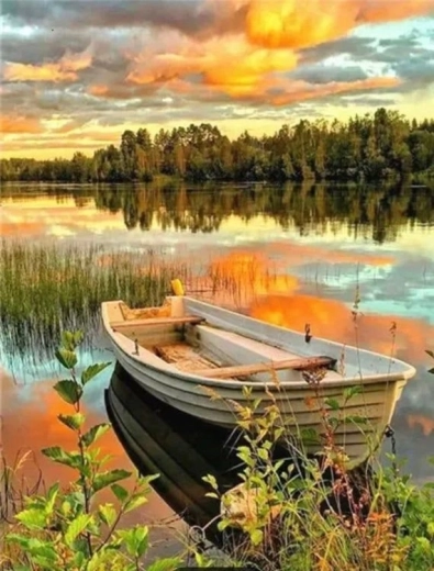 Pittura diamantata barca sul lago 30 × 40 cm