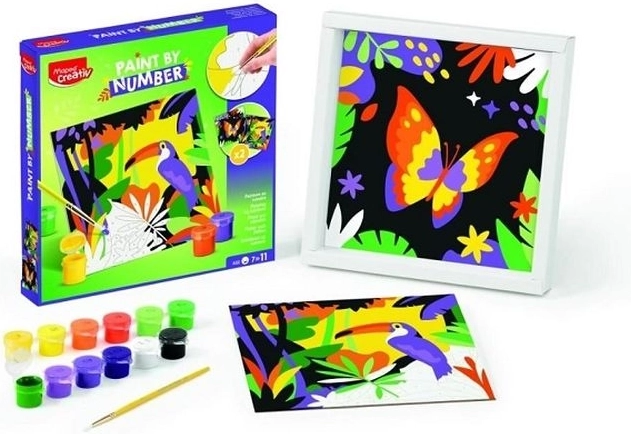 Pittura creativa con i numeri – pappagallo e farfalla
