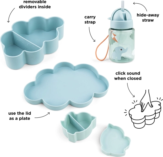 Done by Deer set snack con bottiglia con cannuccia Playground blu