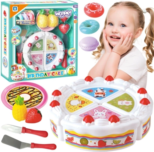 Torta di compleanno Woopie con frutta da tagliare e dolcetti