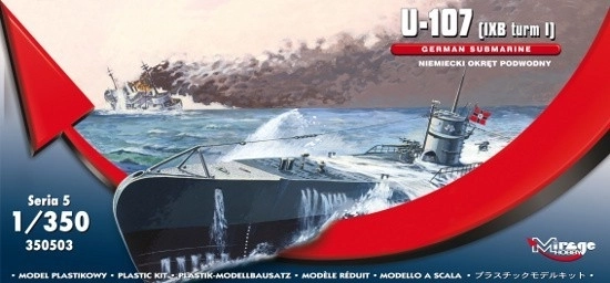 Modello in plastica del sottomarino U-Boot U-107 classe IXB