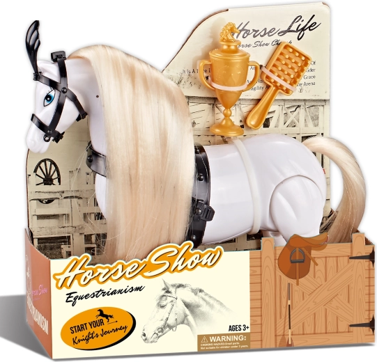 Cavallo bianco da equitazione con suoni e accessori – show equestre