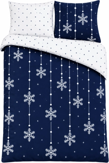 Biancheria da letto in flanella con fiocchi di neve blu scuro e bianca 140 × 200 cm