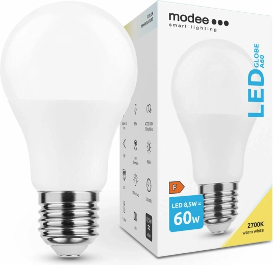 Modee Smart Lighting Lampadina LED A60 8,5 W E27, 806 lm, bianco caldo