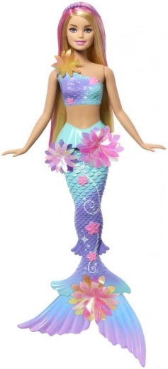 barbie sirena magica con fiori in fiore bionda