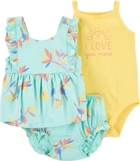 CARTER'S set in cotone da 3 pezzi per bambina con motivo di fiori blu (body con spalline, canottiera, mutandine) – 9m