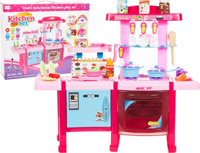 Cucina doppia rosa per bambini con accessori