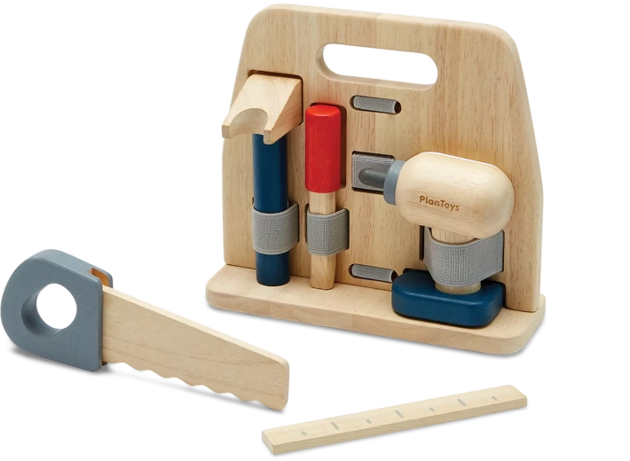 PlanToys set di attrezzi in legno con supporto