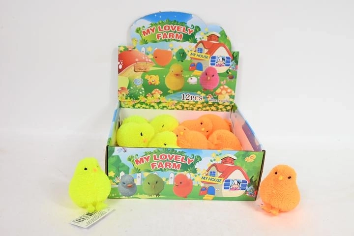 Gioco antistress da schiacciare a forma di pulcino con luce (12 pz in espositore)