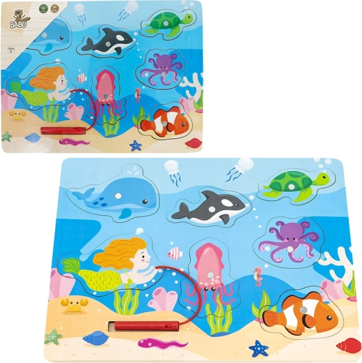Babu puzzle in legno con canna magnetica mondo marino