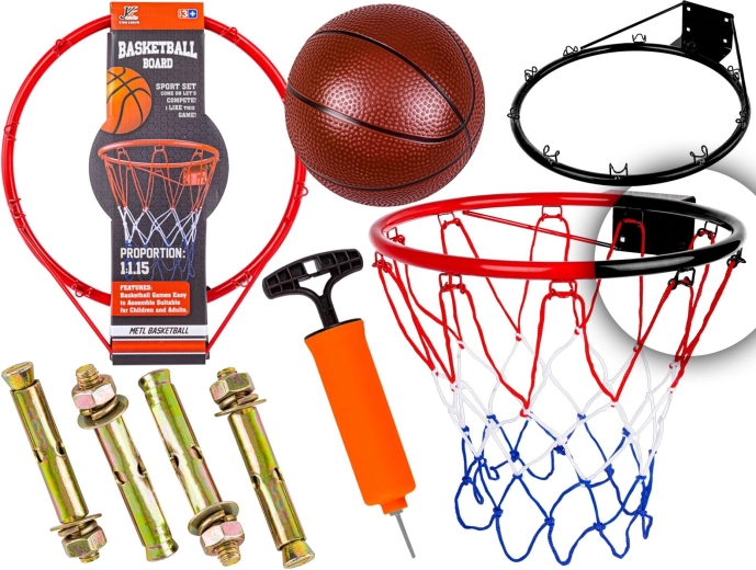 Set da basket – cerchio con rete, palla e pompa - 1 pezzo