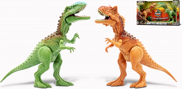 Scontro Primitivo! Set di battaglia dei dinosauri Carnotaurus vs Giganotosaurus, figure da 21 cm