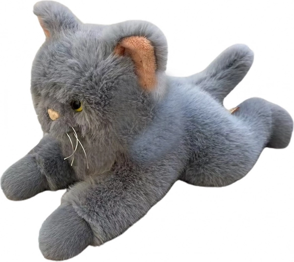 Gatto di peluche sdraiato 55 cm grigio