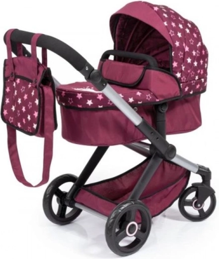 Carrozzina per bambole Bayer Xeo bordeaux con stelline e unicorno