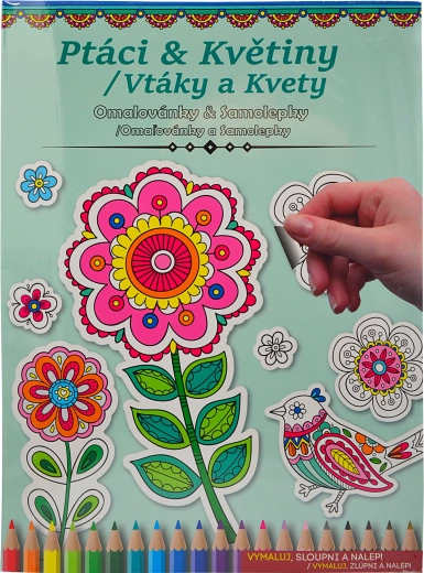 Libri da colorare e adesivi – uccelli e fiori