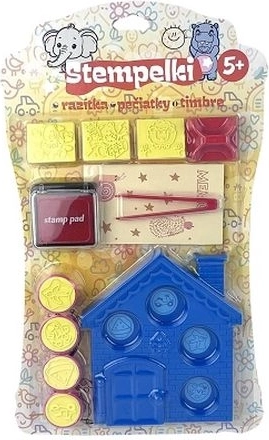 Set di timbri per bambini con inchiostro rosso e custodia a casetta